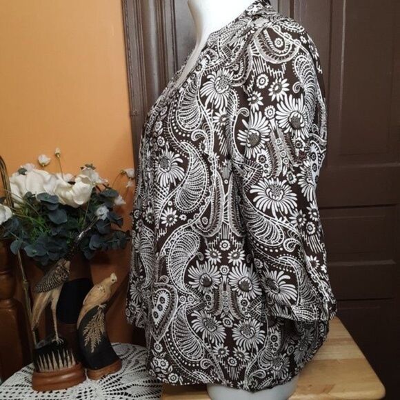 Denim 24/7 Women's V-Neck Brown Polyester Motif Blouse/Top size 24W - Picture 3 of 12